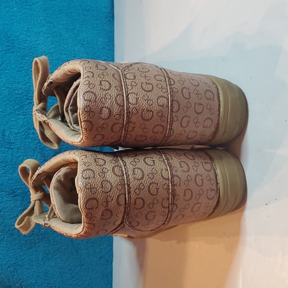 Guess High Top Sneakers, Women's Shoes, Wedge Sneaker, Brown High Top Shoe, Tan - Picture 6 of 10